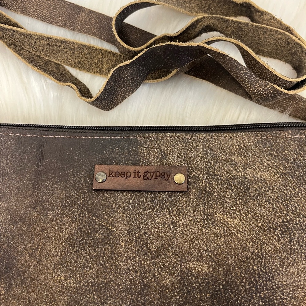 Keep It Gypsy Maxine Upcycled Damask Leather Fringe Bag - Picture 3 of 5